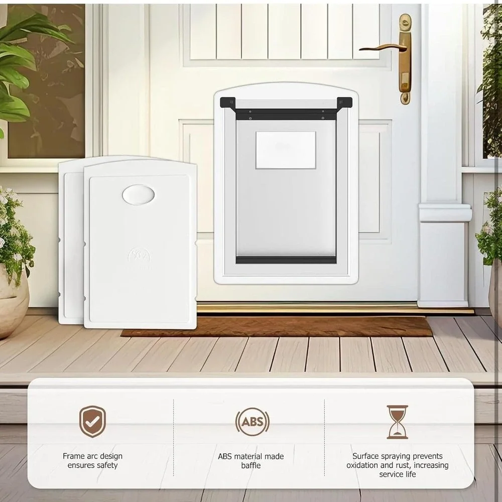 MAVRICTECH Door Mount Pet Door Medium Dog White Plastic Magnetic Flap Insulated